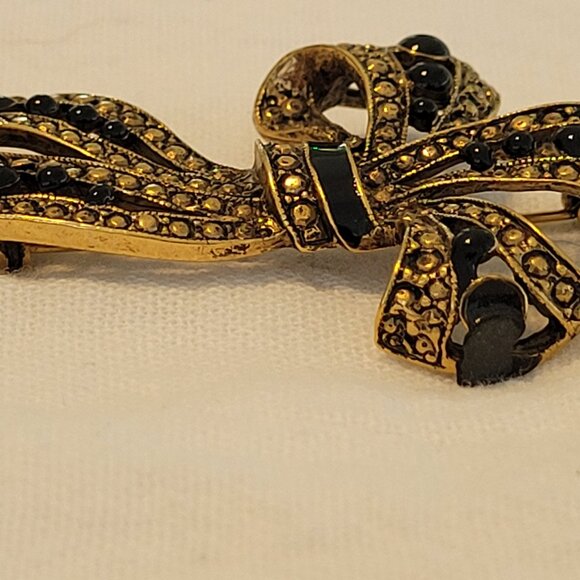 Vintage Gold Tone & Black Ribbon Brooch - Picture 6 of 10